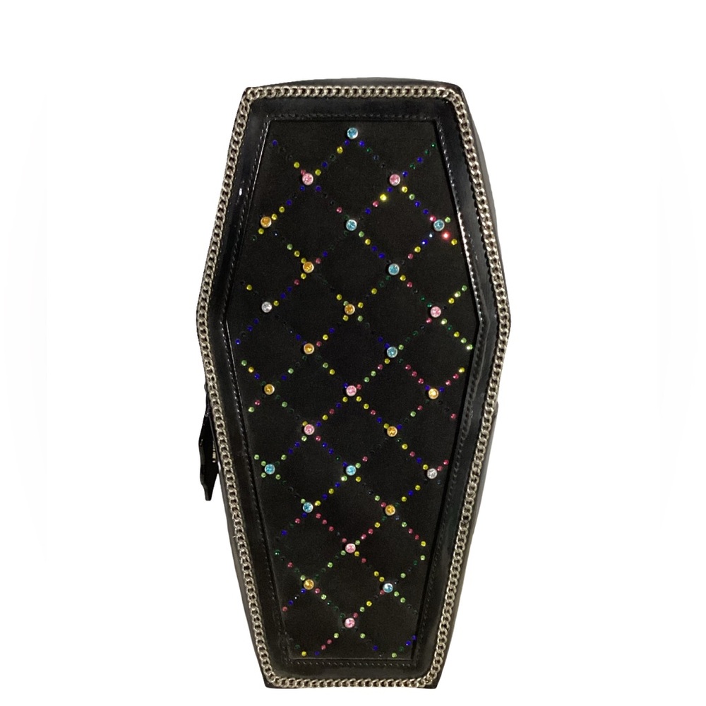 Betsey Johnson “Creep It Real” Black Coffin Backpack Halloween Crystal Embellish